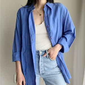 Kim Rogers Blue Linen Blend Button Up Shirt Size Large